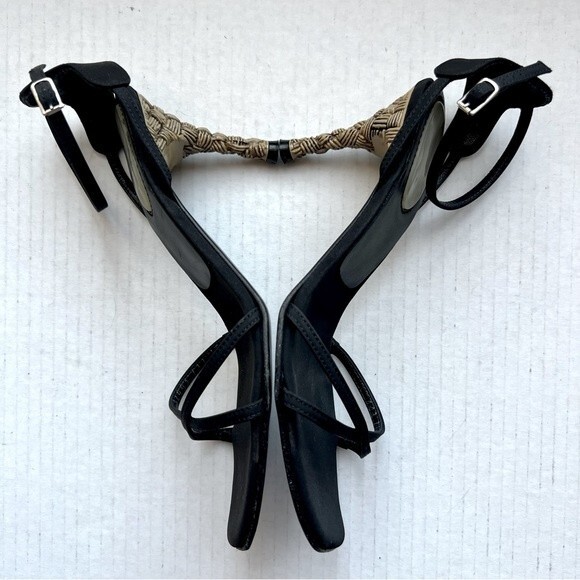 Casadei‎ Black Sandals w/ Ankle Strap & Rattan Bamboo Look Heels Women Sz US 4.5 - Picture 5 of 15